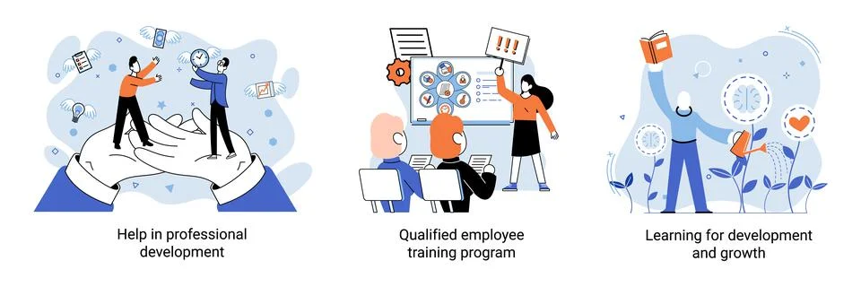 Help in professional development. Qualified employee training program. Learning Stock Illustration