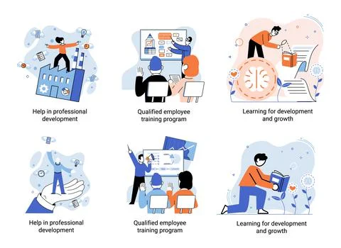 Help in professional development. Qualified employee training program. Learning Stock Illustration