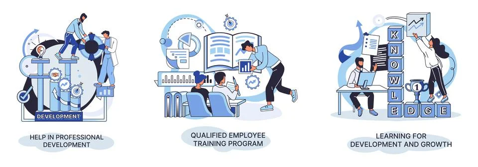 Help in professional development. Qualified employee training program. Learning Illustrazione stock