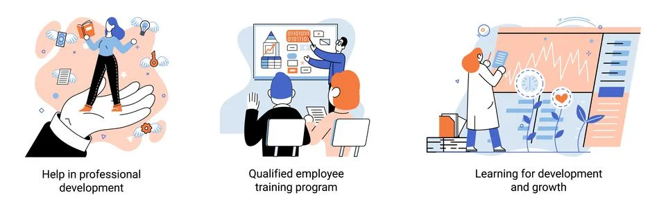 Help in professional development. Qualified employee training program. Learning Stock Illustration