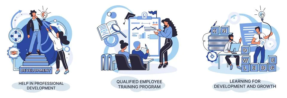 Help in professional development. Qualified employee training program. Learning Illustrazione stock
