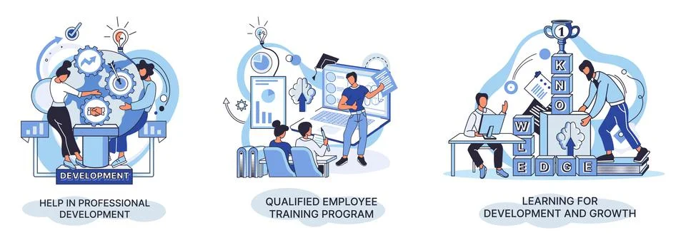 Help in professional development. Qualified employee training program. Learning Stock Illustration