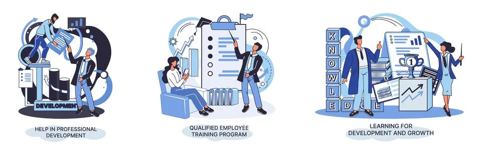 Help in professional development. Qualified employee training program. Learning Stock Illustration