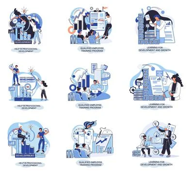 Help in professional development. Qualified employee training program. Learning Stock Illustration