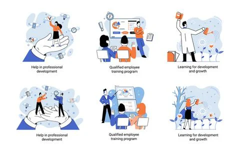 Help in professional development. Qualified employee training program. Learning Stock Illustration