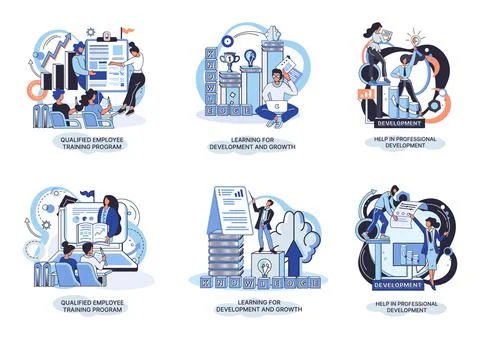 Help in professional development. Qualified employee training program. Learning Stock Illustration