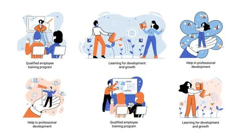 Help in professional development. Qualified employee training program. Learning Stock Illustration
