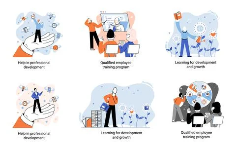 Help in professional development. Qualified employee training program. Learning Stock Illustration