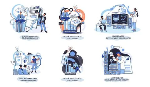 Help in professional development. Qualified employee training program. Learning Stock Illustration
