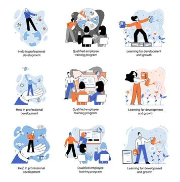 Help in professional development. Qualified employee training program. Learning Stock Illustration