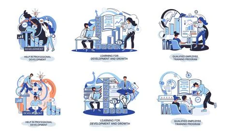 Help in professional development. Qualified employee training program. Learning Stock Illustration