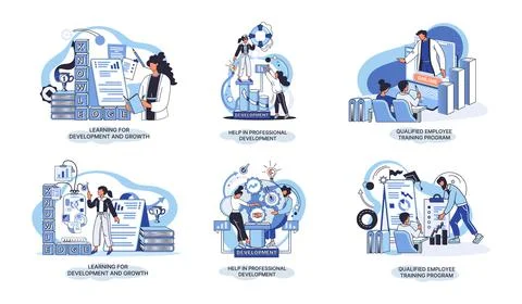 Help in professional development. Qualified employee training program. Learning Stock Illustration