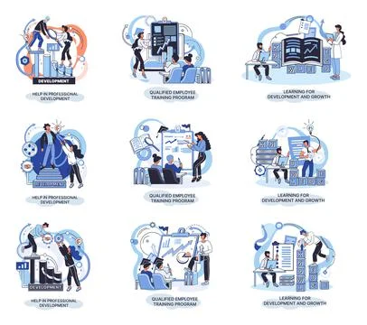 Help in professional development. Qualified employee training program. Learning Stock Illustration