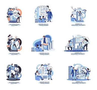 Help in professional development. Qualified employee training program. Learning Stock Illustration