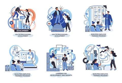 Help in professional development. Qualified employee training program. Learning Illustrazione stock