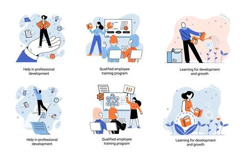 Help in professional development. Qualified employee training program. Learning Stock Illustration