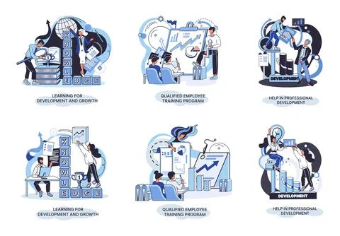 Help in professional development. Qualified employee training program. Learning Stock Illustration
