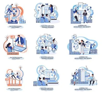 Help in professional development. Qualified employee training program. Learning Illustrazione stock