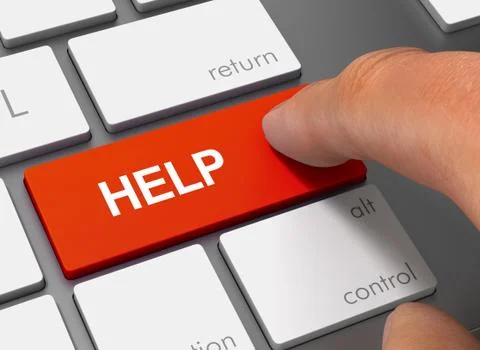 Help pushing keyboard with finger 3d illustration Illustrazione stock