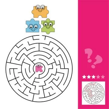 Help the puzzle piece to find the way to the puzzle, maze game for kids, answer Stockillustratie