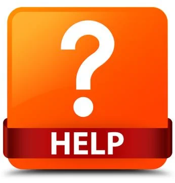 Help (question icon) orange square button red ribbon in middle Illustrazione stock