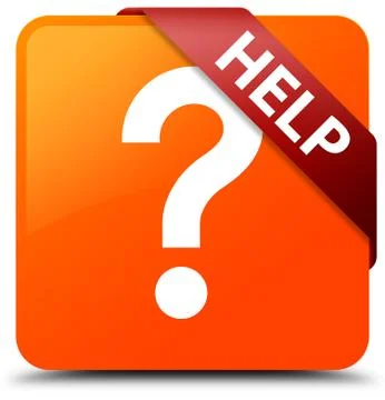 Help (question icon) orange square button red ribbon in corner Stock Illustration