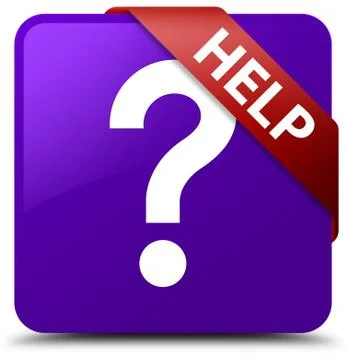 Help (question icon) purple square button red ribbon in corner Stock Illustration