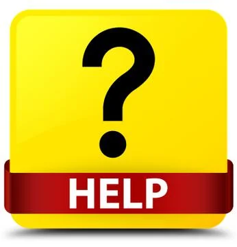 Help (question icon) yellow square button red ribbon in middle Stock Illustration