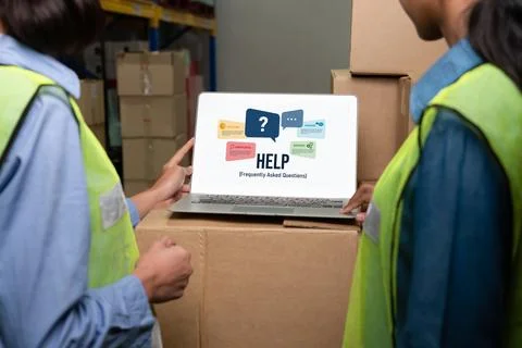 Help screen on the website provide answer to FAQ snugly 스톡 사진