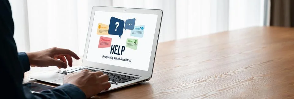 Help screen on the website provide answer to FAQ snugly 库存照片