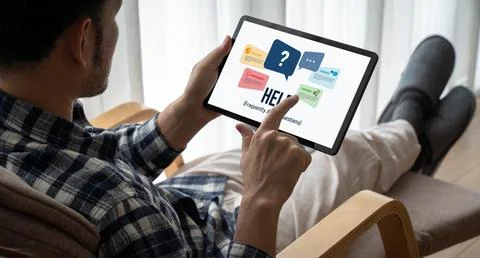 Help screen on the website provide answer to FAQ snugly 스톡 사진