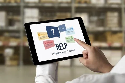 Help screen on the website provide answer to FAQ snugly 스톡 사진