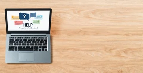 Help screen on the website provide answer to FAQ snugly 스톡 사진