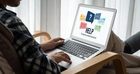 Help screen on the website provide answer to FAQ snugly 스톡 사진