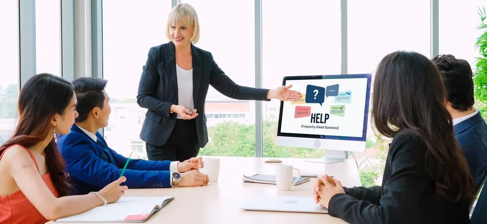 Help screen on the website provide answer to FAQ snugly 스톡 사진