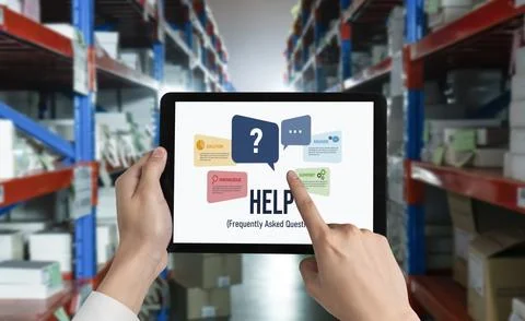 Help screen on the website provide answer to FAQ snugly 스톡 사진