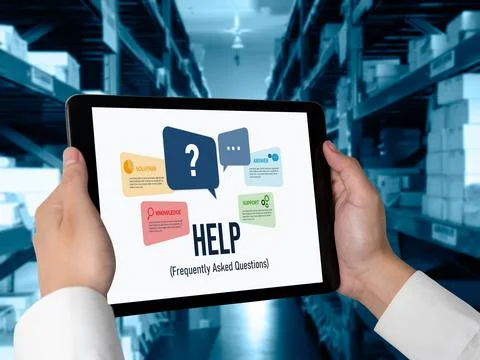 Help screen on the website provide answer to FAQ snugly 库存照片