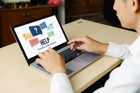Help screen on the website provide answer to FAQ snugly 스톡 사진