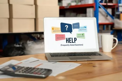 Help screen on the website provide answer to FAQ snugly 스톡 사진