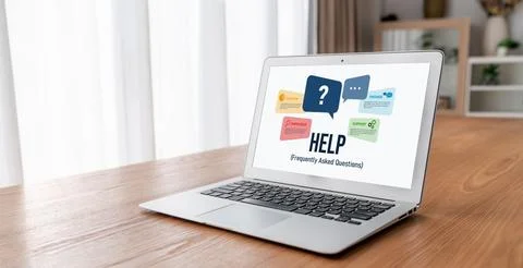 Help screen on the website provide answer to FAQ snugly 스톡 사진