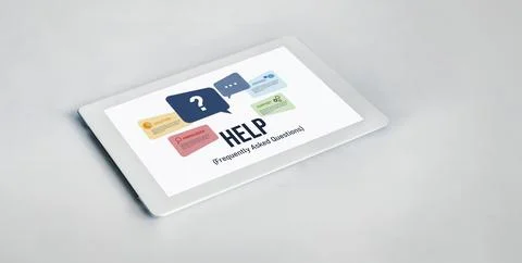 Help screen on the website provide answer to FAQ snugly Foto stock