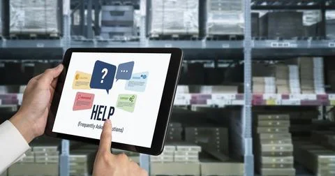Help screen on the website provide answer to FAQ snugly 스톡 사진