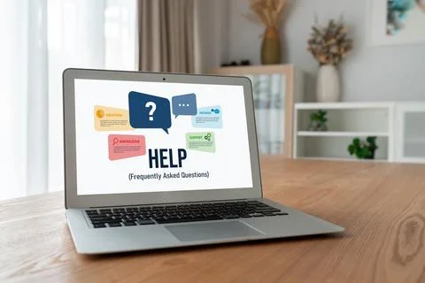 Help screen on the website provide answer to FAQ snugly 스톡 사진
