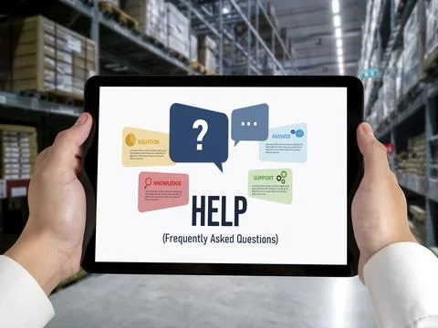 Help screen on the website provide answer to FAQ snugly 스톡 사진