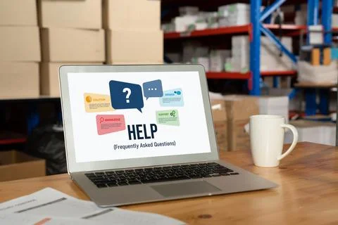 Help screen on the website provide answer to FAQ snugly 스톡 사진
