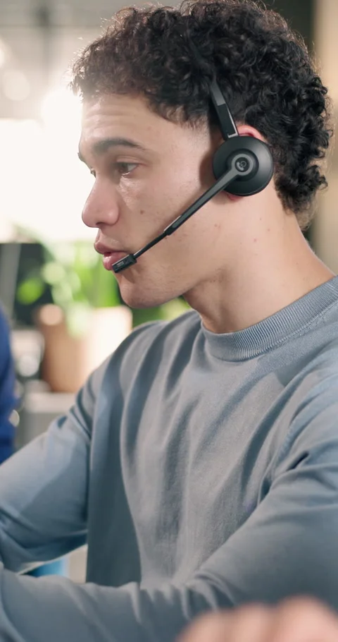 Help, service and man with headset in call center for customer support or online Stock Footage 340602296