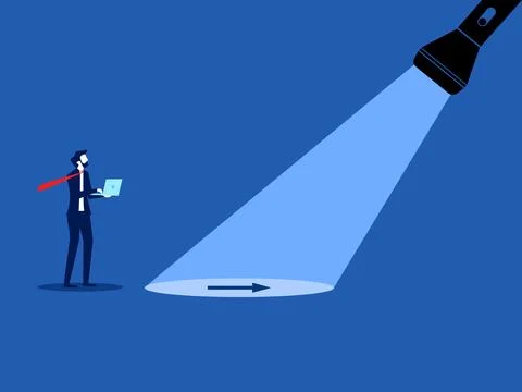 Help show the way or solve the problem. Businessman follow the guiding light Illustrazione stock