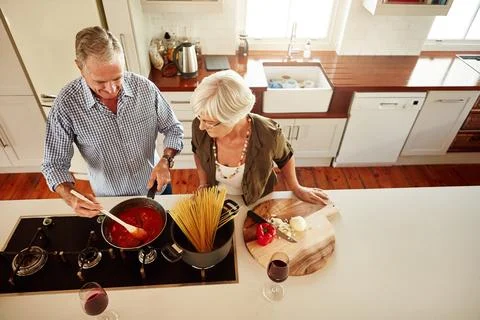 Help, support or old couple cooking food for a healthy vegan diet together with Fotos Stock