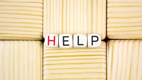 HELP the text, the word on the wooden cubes, animation Stock Footage 277603653