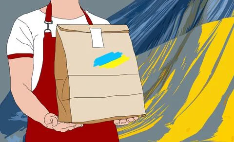Help Ukraine. Humanitarian aid. A box passed from hand. Flat design illustration Ilustração Stock